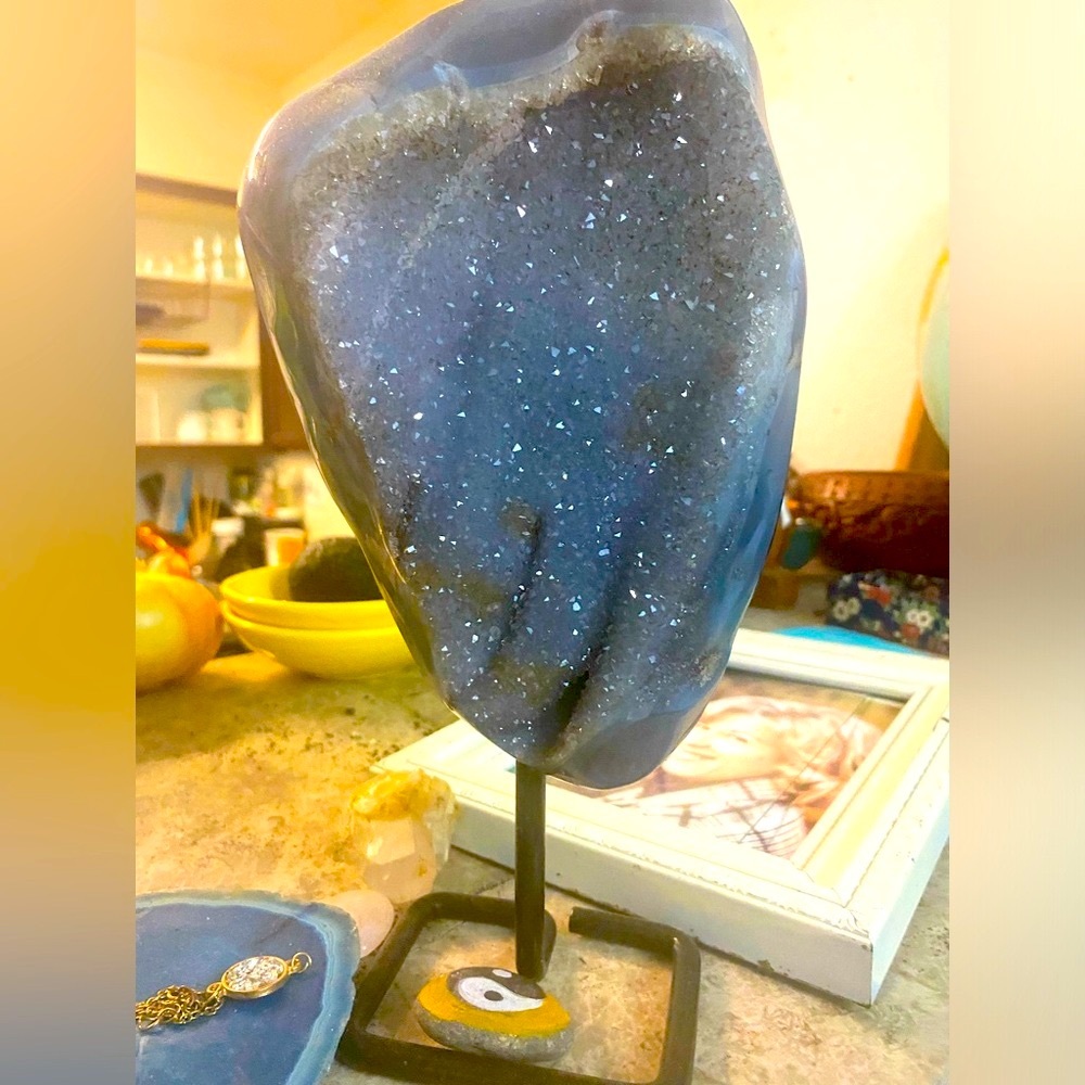 Very large (23 inch) Dreamy lace blue glitter agate statement piece. Survived 🔥